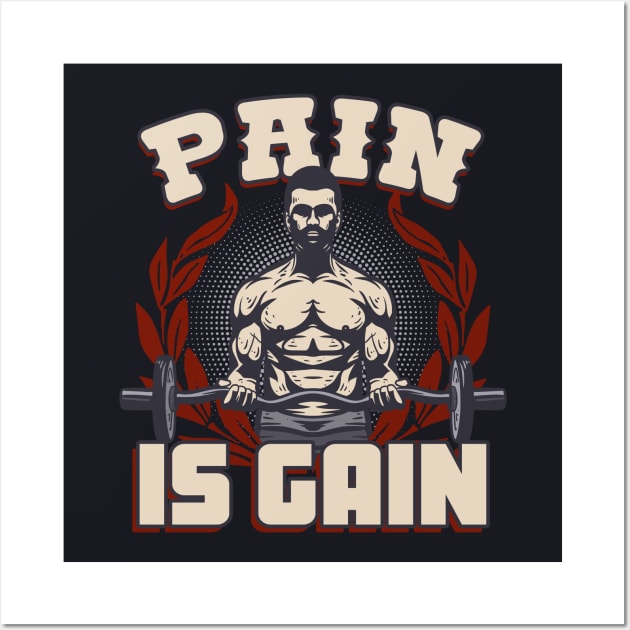 Pain is Gain Weightlifting Motivation Body Builder Wall Art by Foxxy Merch